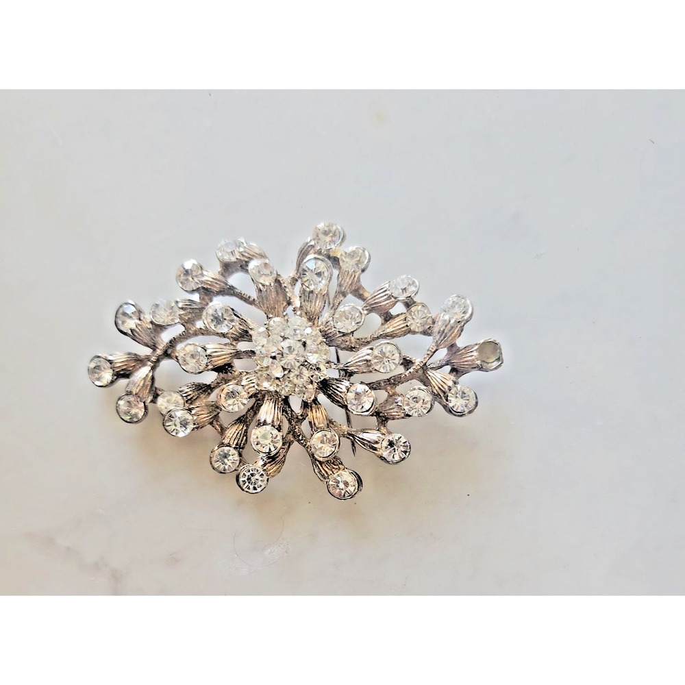 Vintage Gold Colored Rhinestone 3"x2" Large Brooch